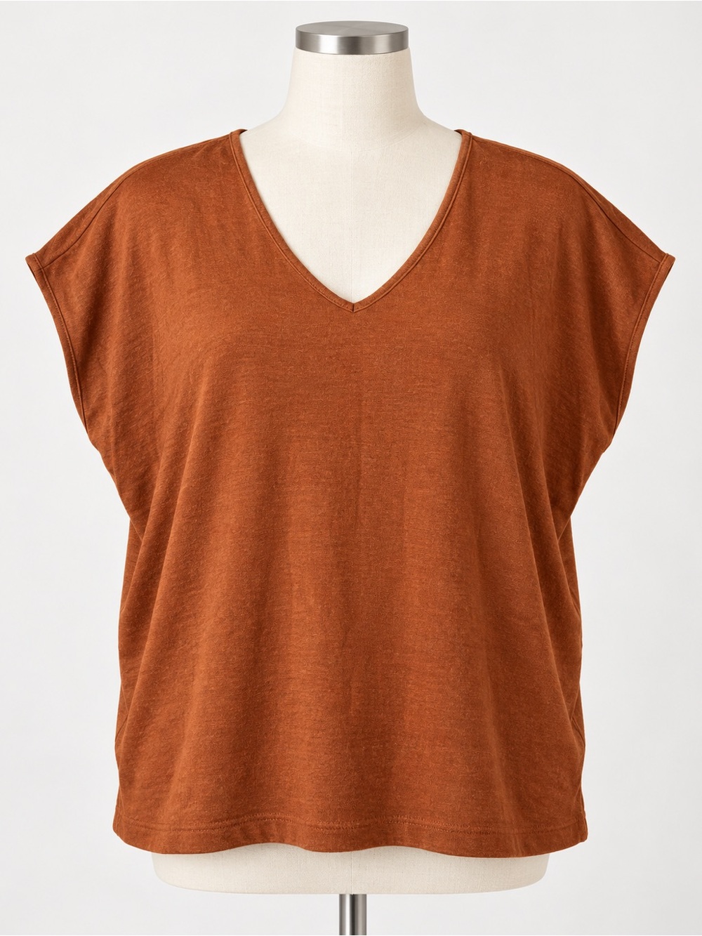 Banana Republic Linen Blend Oversized V Neck Top Rust Brown Size L